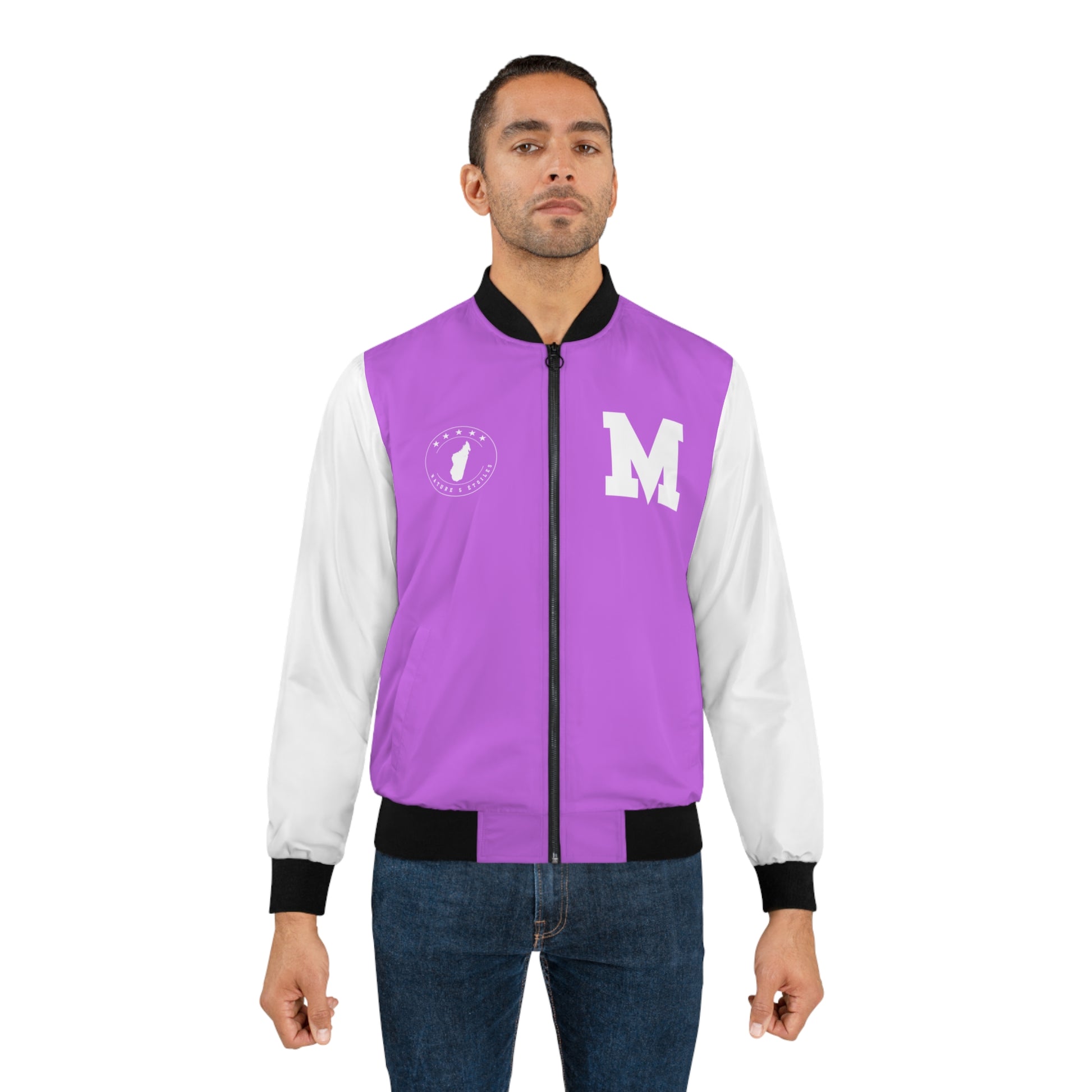 Veste Bomber pour hommes - Violette avec Manches Blanches - Madagascar Creations