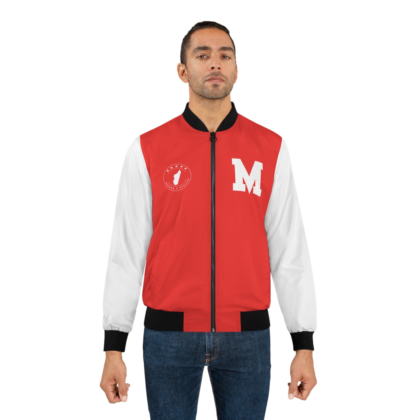 Veste Bomber pour hommes - Rouge avec Manches Blanches - Madagascar Creations