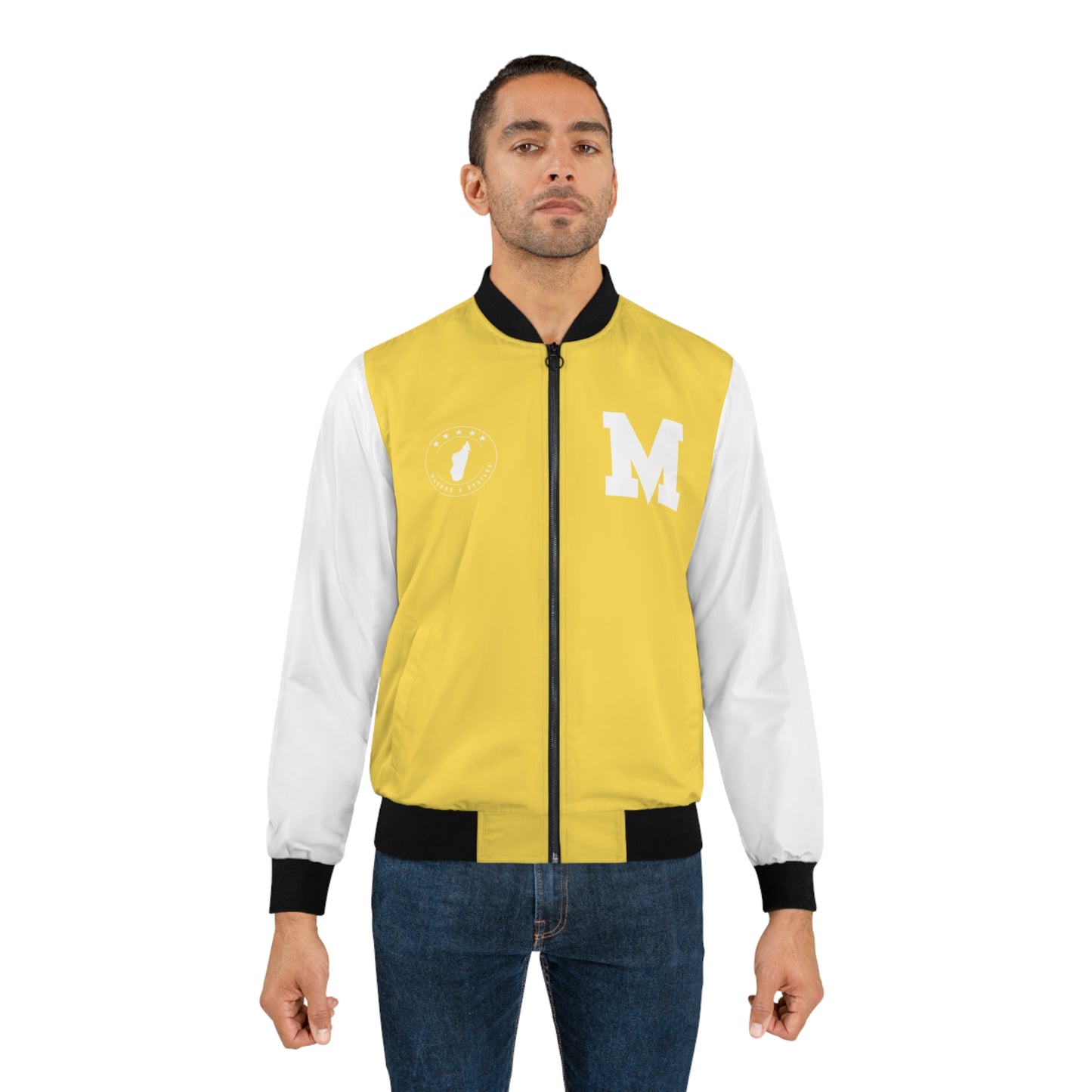 Veste Bomber pour hommes - Jaune avec Manches Blanches - Madagascar Creations