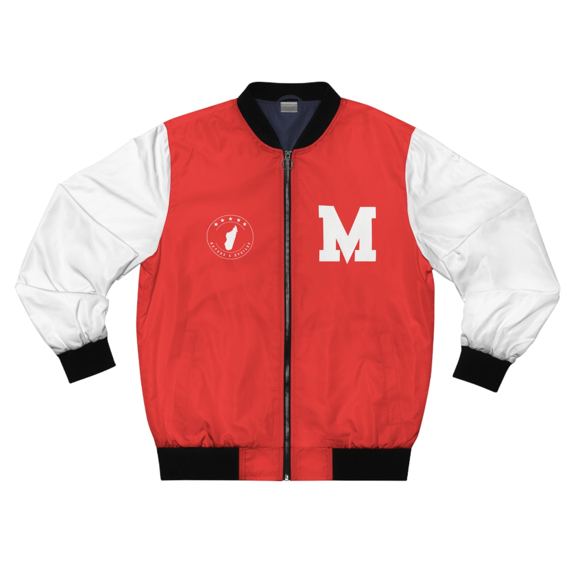 Veste Bomber pour hommes - Rouge avec Manches Blanches - Madagascar Creations