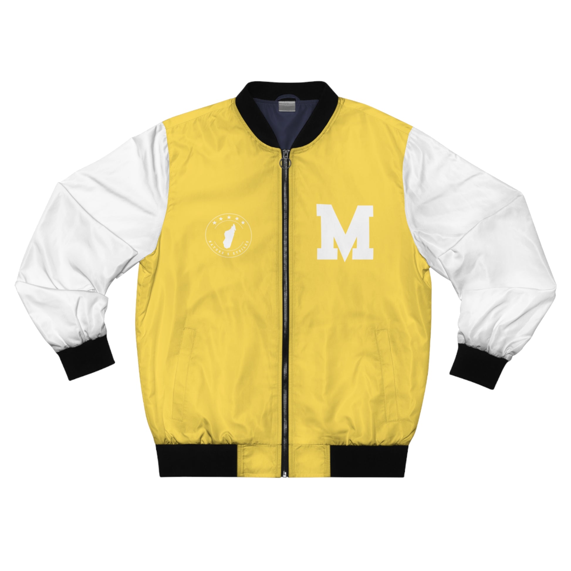 Veste Bomber pour hommes - Jaune avec Manches Blanches - Madagascar Creations