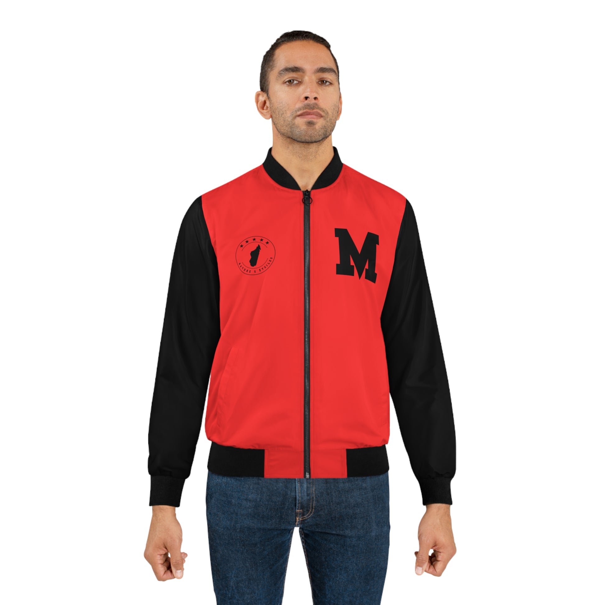 Veste Bomber pour hommes - Rouge avec Manches Noires - Madagascar Creations